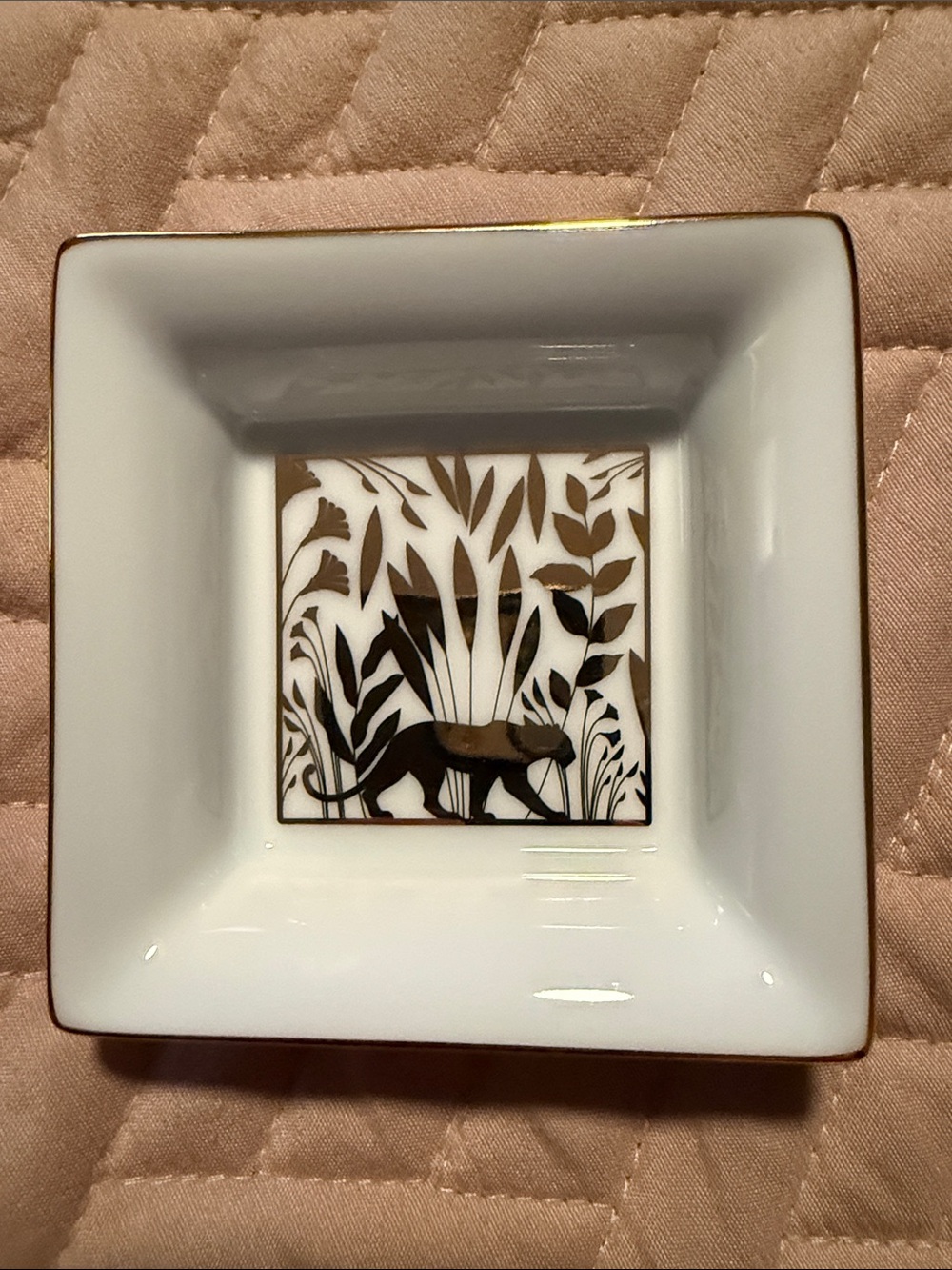 Cartier White with Gold Panther Mini Trinket Dish